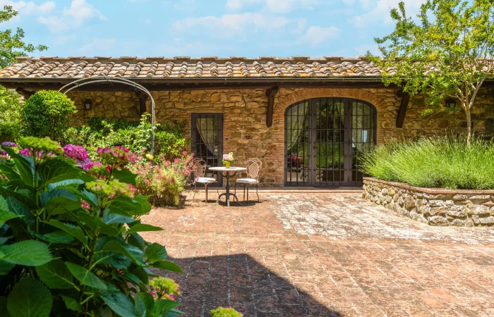 Guest house entry off the peaceful tower patio.