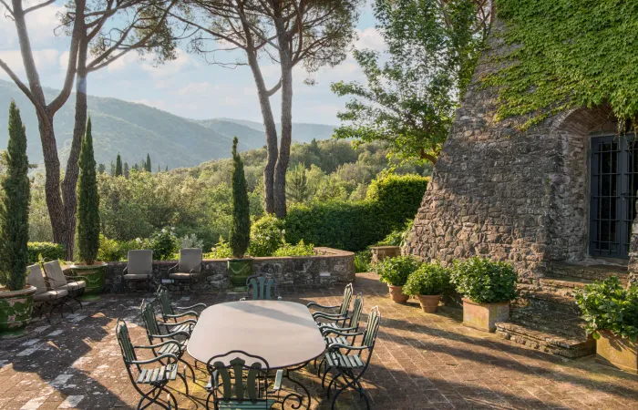 Tower patio with seating for 12 and sweeping views.