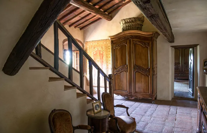 Upper level staircase leading to the villa’s tower room.